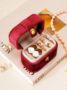 1pc Velvet Mini Ring Box. Simple & Portable Velvet Jewelry Storage Box, Ring & Earring Organizer. - Burgundy - View 3