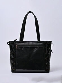 Women's Large Capacity Transparent Cute Sweet Bowknot Design Handbag, Tote Bag, Shoulder Bag For Commute - Black - View 5
