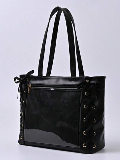 Women's Large Capacity Transparent Cute Sweet Bowknot Design Handbag, Tote Bag, Shoulder Bag For Commute