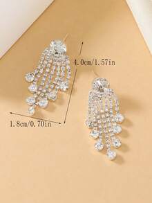 1pair Fashionable Super Sparkling Rhinestone Tassel Earrings - Silver - View 3