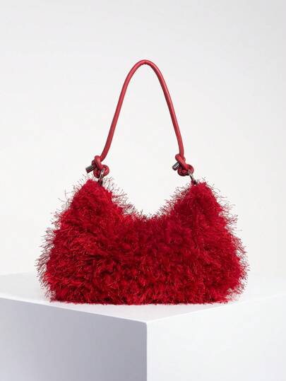 Fluffy Soft Candy Color Crossbody Bag, Y2K Style Women's Shoulder Bag, Girls' Vacation Travel Bag, Cute Charm Clutch Bag, Hobo Bag, New Autumn/Winter Women's Handbag, Best Autumn Wallet, Perfect Match For Women's Autumn Outfits, New Plush Women's Bag