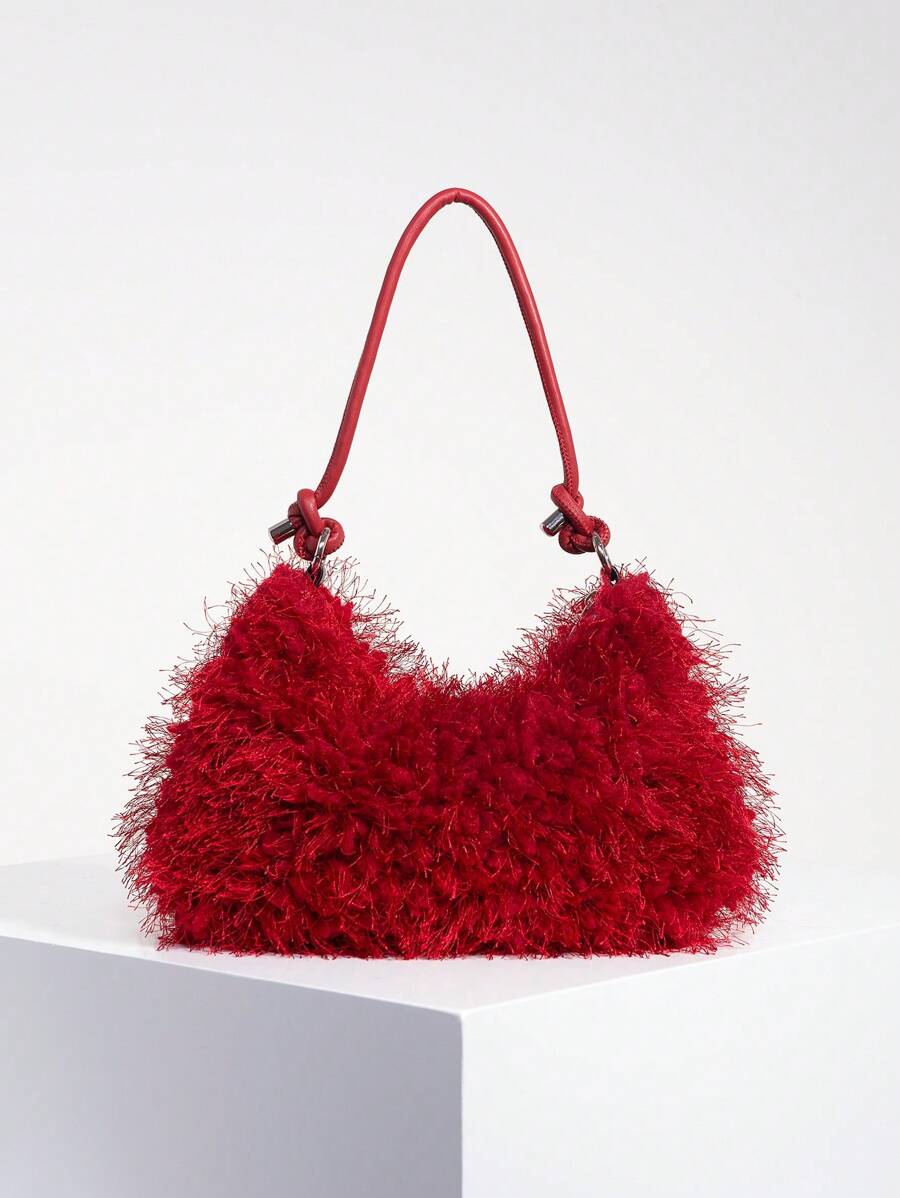 Fluffy Soft Candy Color Crossbody Bag, Y2K Style Women's Shoulder Bag, Girls' Vacation Travel Bag, Cute Charm Clutch Bag, Hobo Bag, New Autumn/Winter Women's Handbag, Best Autumn Wallet, Perfect Match For Women's Autumn Outfits, New Plush Women's Bag