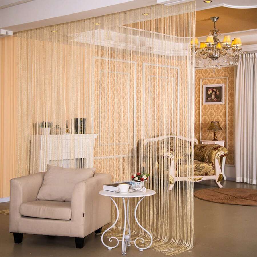 Decorative Door String Curtains Window Room Divider Wall Panel Tassels Screen Blinds Home Patio Bedroom - 米色 - 查看 1