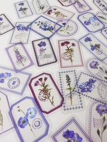 1pack/30pcs Purple Small Flower & Plant Decorated Pet Stickers Vintage Frame & Postage Style - Multicolor - View 3