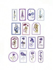 1pack/30pcs Purple Small Flower & Plant Decorated Pet Stickers Vintage Frame & Postage Style - Multicolor - View 7