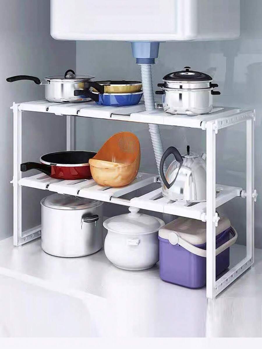 1 pieza ampliable fregadero estante Estante , ajustable cocina Organizador - Blanco - Ver 1