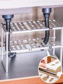 1 pieza ampliable fregadero estante Estante , ajustable cocina Organizador - Blanco - Ver 3