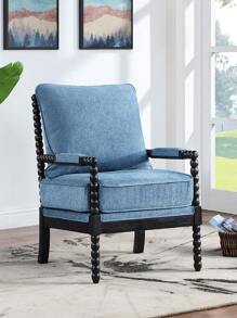 Duhome Linen Fabric,Chenille Spindle Accent Chair Set with Gourd-Shaped Wood Frame