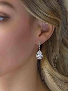 經典淚滴吊墜耳環女式新娘婚禮鍍銀耳環珠寶派對生日週年紀念禮物