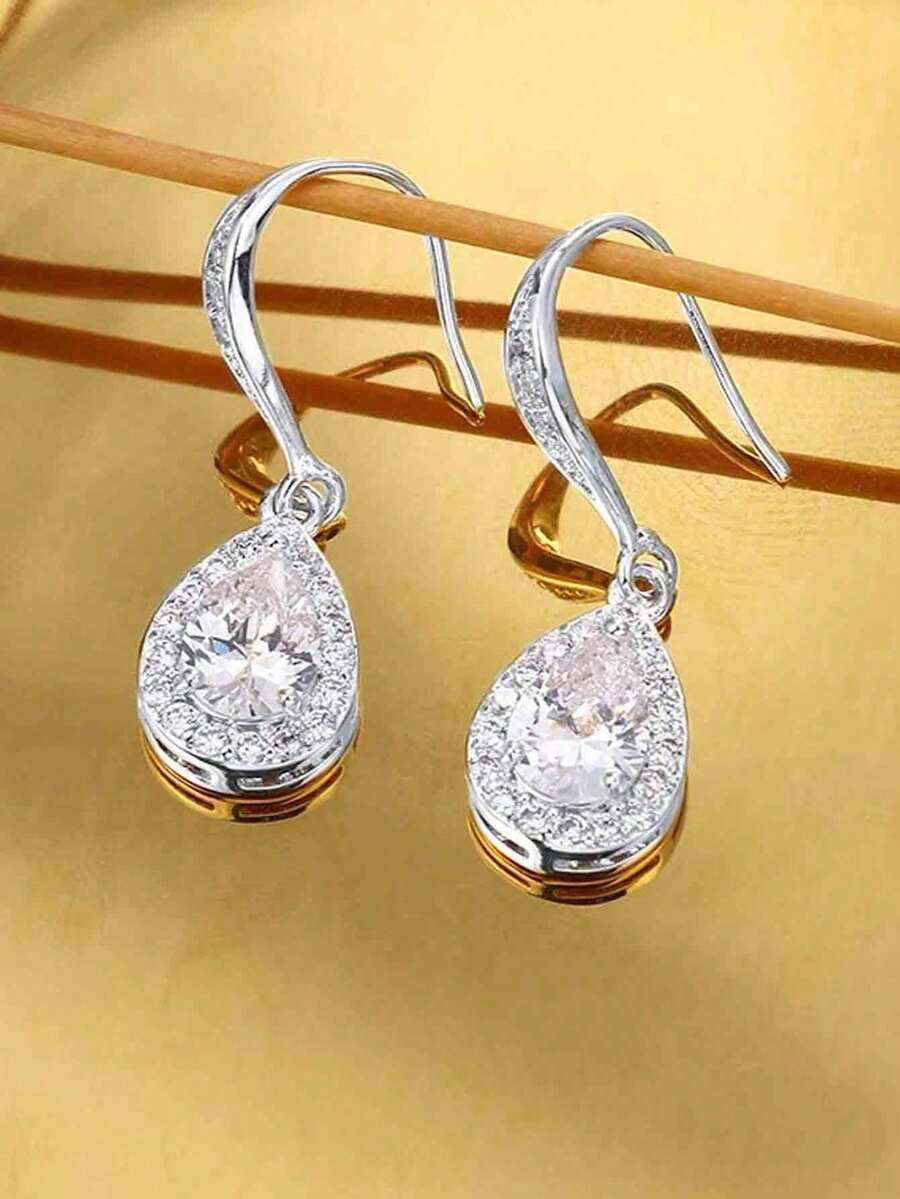 經典淚滴吊墜耳環女式新娘婚禮鍍銀耳環珠寶派對生日週年紀念禮物