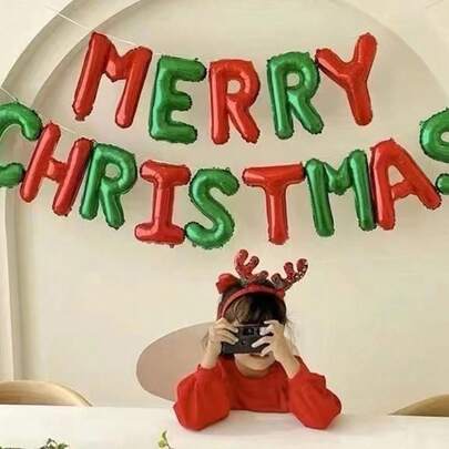 MECRLA 14 件/套红色和绿色圣诞字母横幅套装，适用于圣诞派对和墙壁装饰，圣诞节