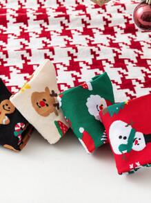 1 par/4 pares de calcetines cómodos y casuales de invierno con estampado de Papá Noel y hombre de jengibre para hombres