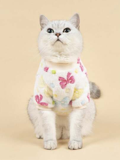 1pc Pet Sweatshirt Without Hoodie, Swan & Letter Pattern