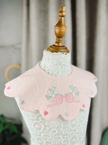 1pc Baby Girls' Pink Embroidered Drool Bib - Pink - View 3