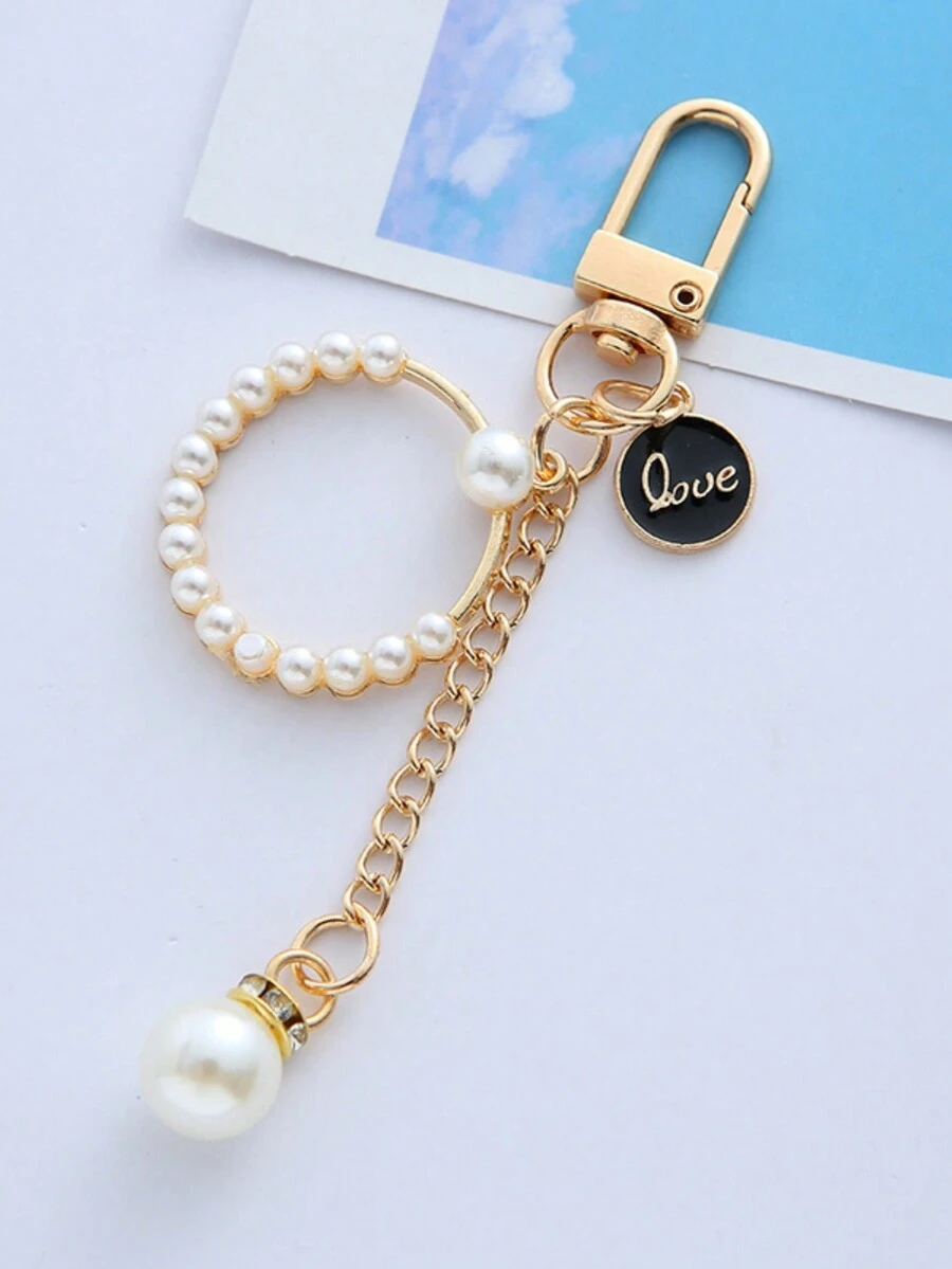 1入假珍珠裝飾鑰匙扣&手機吊飾&包包吊墜,女士必備單品 - 白色 - 查看 1