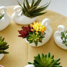 美麗的陶瓷粉白天鵝花盆多功能燭台天鵝陶瓷飾品糖果珠寶存儲盒家居裝飾 - 粉色 - 查看 7