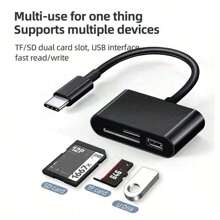 3合1微型usb轉usb 2.0 + Sd + Tf讀卡器,微型usb Otg插頭適用於android - 黑色-Micro - 查看 2