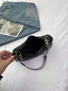 Solid Color Minimalist Women's Shoulder Bag - Black - View 5