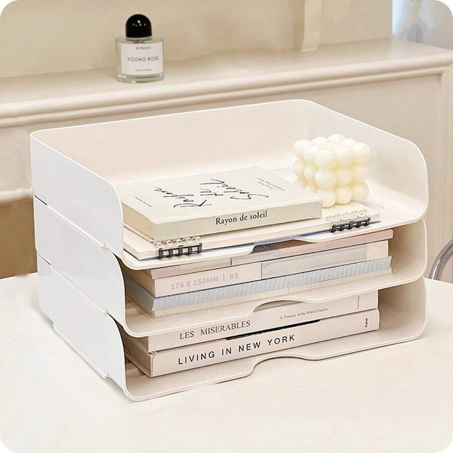Transparent Acrylic Desktop Organizer, Multi-layer Stackable File Rack, Three-tier Shelf With Dividers For Office Supplies And Stationery, Including A4 Files, Folders, Baskets, Trays And Display Shelves - White - View 1