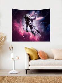 1入太空人圖案掛毯,優雅的聚酯多尺寸牆面裝飾,附免費安裝配件,容易掛起 - 彩色 - 查看 5