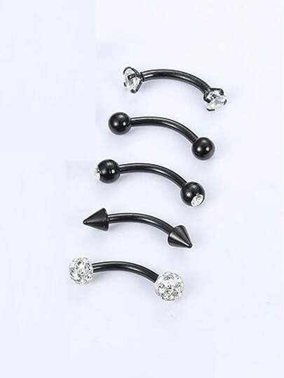 Set Di 5 Gioielli Piercing Di Sopracciglio Per Donne, Anelli A Barbell Curvo In Acciaio Inossidabile Con Zirconi Cubici, Anelli Per Ombelico, Tragus, Elica, Lingua E Naso Septum Con Occhi Di Serpente Neri A Forma Di Cerchio