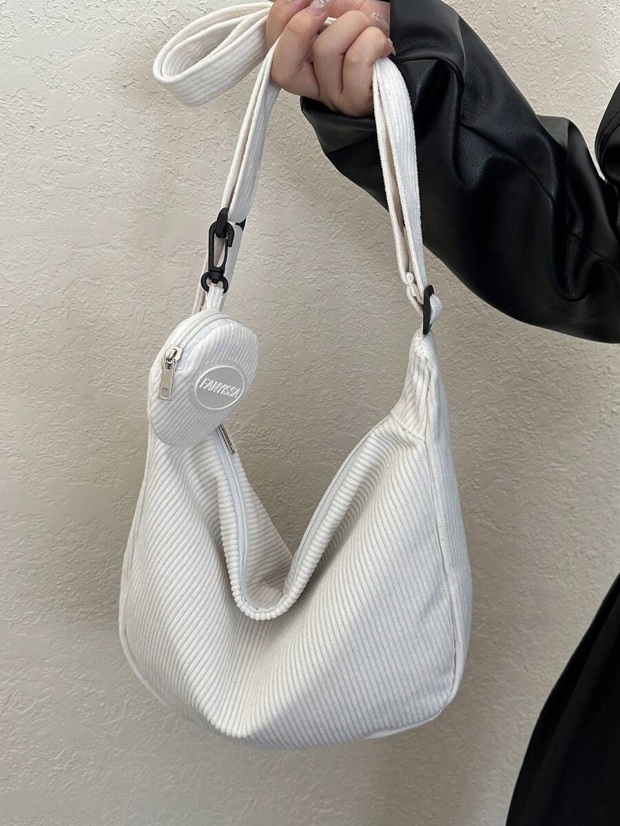 2pcs/set Women's Large Capacity Shoulder Bag & Coin Purse With Letter Print