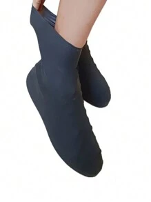 1 双高帮男女通用乳胶防雨防沙鞋套，适合海滩旅行、户外和雨天，黑色，返校用品 - 黑色 - 查看 7