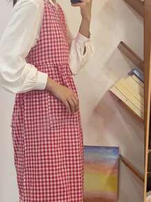 One Red And White Plaid Apron,Modern And Simple, Plus Size, Front And Back Split Style Anti-Fouling Coat,Suitable For Home Use/Kitchen Baking / Restaurant Cafe Flower Shop And Other Workplaces - red and white grid - View 6