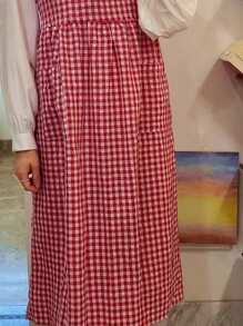 One Red And White Plaid Apron,Modern And Simple, Plus Size, Front And Back Split Style Anti-Fouling Coat,Suitable For Home Use/Kitchen Baking / Restaurant Cafe Flower Shop And Other Workplaces - red and white grid - View 5