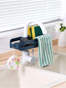 1pc Kitchen Sink Organizer Rack For Dishcloth Drying Holder, Blue - Navy Blue - View 1