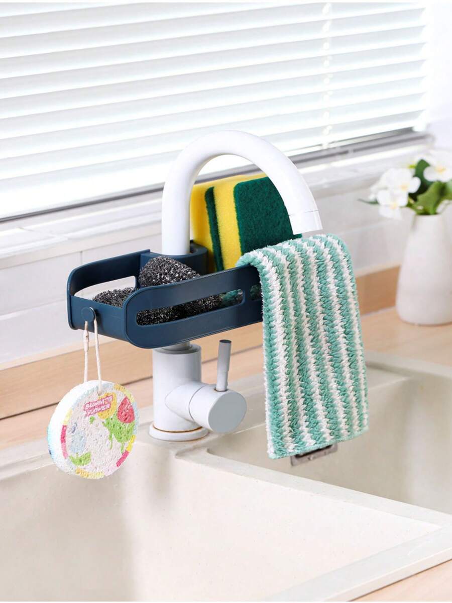 1pc Kitchen Sink Organizer Rack For Dishcloth Drying Holder, Blue - Navy Blue - View 1