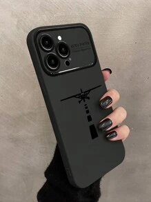 1pc Large Window Black Flame Airplane Print Soft Protective Case With Full Coverage, Shockproof And Fashionable Case Compatible With Men And Women, Compatible With IPhone - Black - View 3