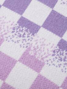 Annil 儿童毛衣，无论男女童，都是格子状，圆领，温暖的冬装，宽松有弹性的针织毛衣。 - 紫色 - 查看 4