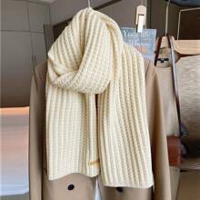 1pc Cream-Colored Ins-Style Harajuku Thick Knitted Scarf For Women, Winter, Warm & Fashionable, Suitable For Autumn And Winter Use, Students' Choice - Beige - View 2