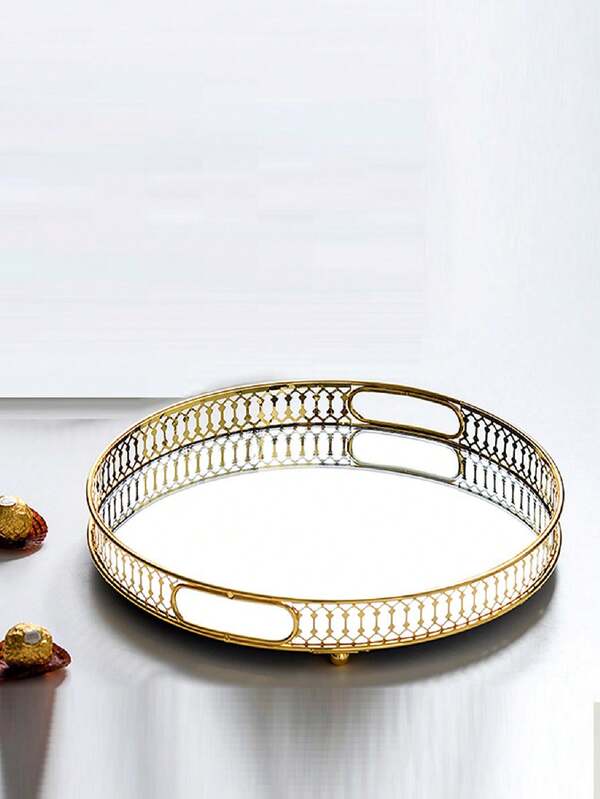 1pc Gold Plated Thick Crystal Glass Jewelry Tray, Elegant And Beautiful