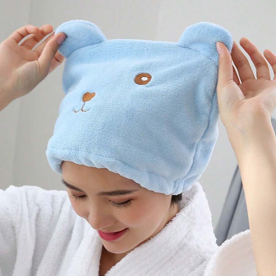 1 cái/2 cái Mũ làm khô tóc hình gấu hoạt hình, khăn lau thấm nước bằng sợi nhỏ, nhanh khô, mũ tắm để lau tóc và khăn xếp - Nhiều màu - Xem 1