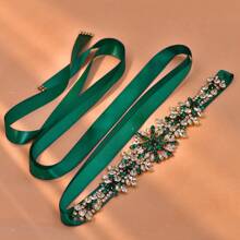 1 chiếc thắt lưng cô dâu đính đá xanh, phụ kiện thời trang cho phụ nữ, quà tặng phù dâu Giáng sinh - Màu xanh lá cây đậm - Xem 2