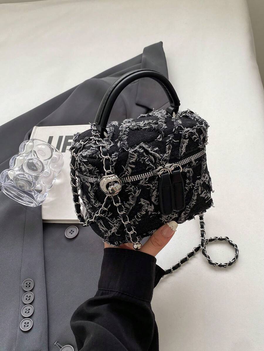 多功能女士斜挎包,2023春夏新潮流鏈條肩背包 - 黑色 - 查看 1