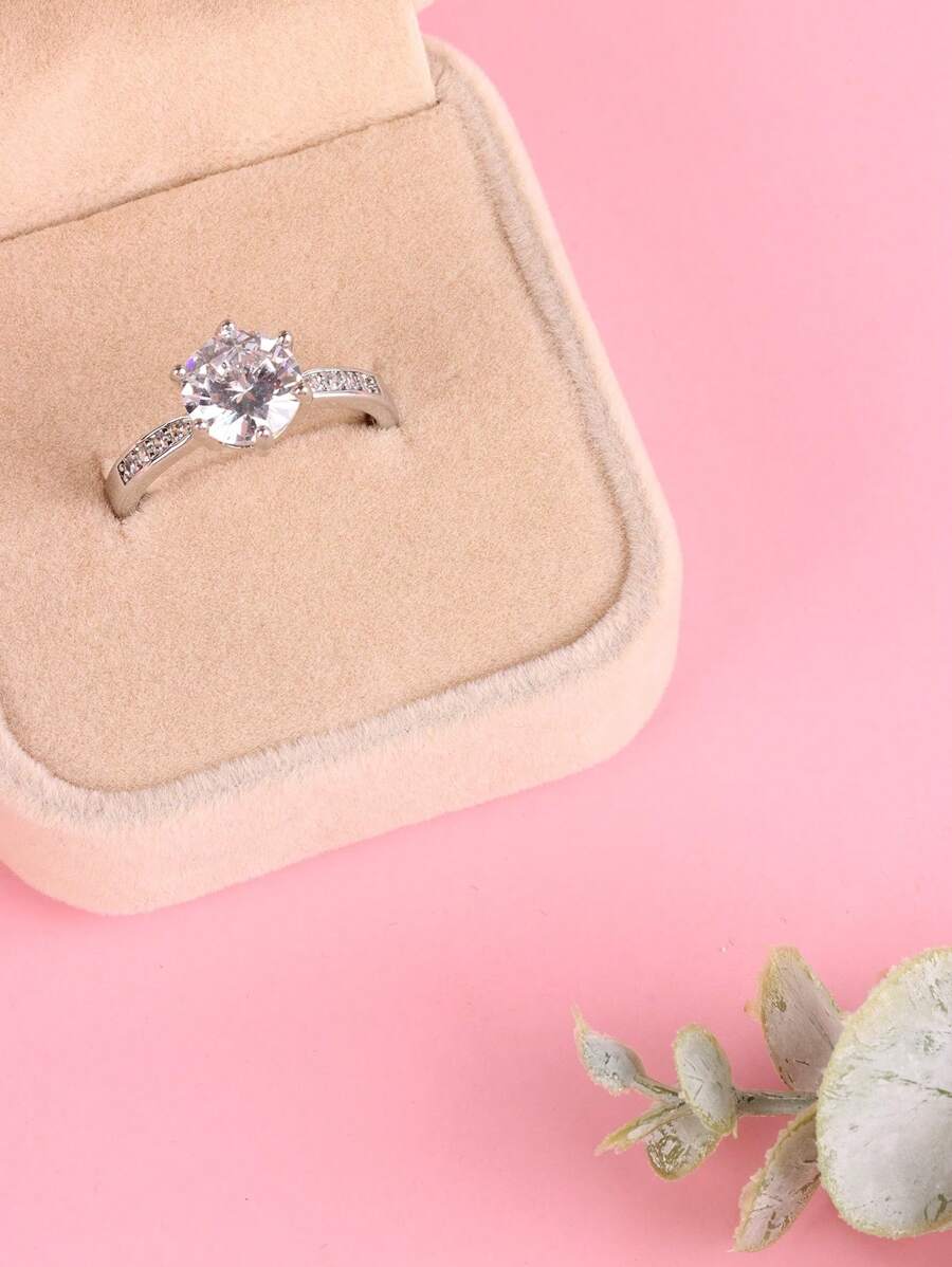 1pc High-end Velvet Engagement Ring Box - Beige - View 1