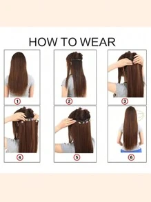 Clip-On Synthetic Wigs Extensions V Shape Silky Curls Extra Long Clips 150g 20 Inch All-In-One Hair Clips With 4 Clips - Light Brown - View 6