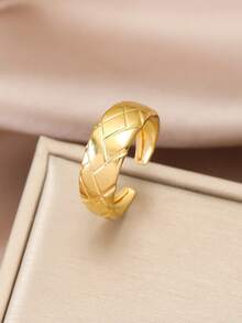 1 件不銹鋼簡約金色條紋 C 形設計單環女士日常裝飾 - 金色 - 查看 2