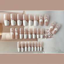 24 件塗鴉心型設計梯形指甲貼片適用於簡約白色假指甲成品指甲藝術貼花 - 彩色 - 查看 3