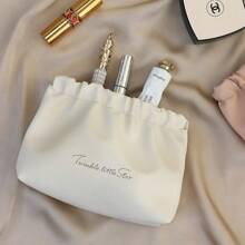 1個夾縮褶布料收納包,適用於口紅包,鑰匙化妝包,資料收納袋,可攜式迷你包放置於手提包內 - 米色 - 查看 4