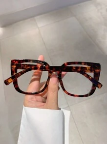 1 副女士新款拼色猫眼无度数眼镜，时尚豹纹设计，高端装饰眼镜 - 彩色 - 查看 2