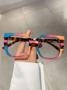 1 副女士新款拼色猫眼无度数眼镜，时尚豹纹设计，高端装饰眼镜 - 彩色 - 查看 1