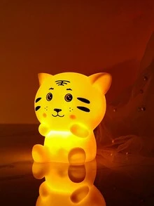 老虎床頭燈創意裝飾夜燈,內置按鈕電池,白色和黃色可選 - 黃色 - 查看 2