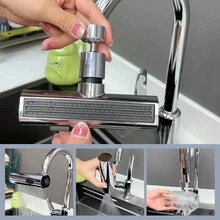 瀑布式廚房水龍頭防濺加長水龍頭起泡器大流水水槽水龍頭浴室水龍頭 - 銀色 - 查看 3