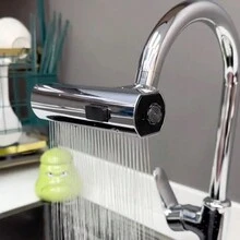 瀑布式廚房水龍頭防濺加長水龍頭起泡器大流水水槽水龍頭浴室水龍頭 - 銀色 - 查看 4