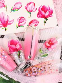 1 件美甲水貼花貼紙花瓣粉紅玫瑰設計 - 彩色 - 查看 2