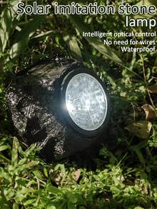 1 đèn LED năng lượng mặt trời ABS, đèn năng lượng mặt trời chống thấm nước thiết kế đá sáng tạo cho ngoài trời, đèn chiếu sáng ngoài trời cho lối đi, sân, hiên - màu đen - Xem 3